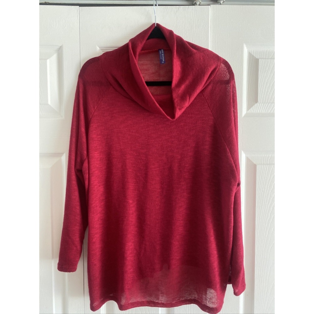 Soft Stitch Cowl Neck Sweater Womens Size 2X Red‎ Sheer Knit Lightweight USA